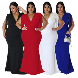 Abito Formale <span class=keywords><strong>da</strong></span> Donna Plus Size Stile Europeo-Americano, Nuovo Modello Sexy con Scollo a V Senza Maniche Aderente - Product Image 1