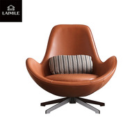 Fauteuil pivotant de style nordique à dossier haut en cuir, fauteuil individuel avec coussin pour la maison, la chambre ou la salle de réception