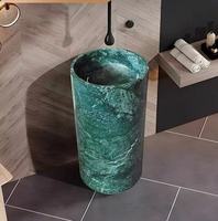 Lavabo sur pied moderne en marbre vert naturel poli avec drain intégré pour hôtel, idéal pour salle de bain