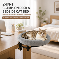 Hamac de lit pour chat en peluche, table pliante avec deux clips pour accrocher près du lit - Conception à double usage