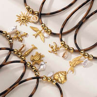 Collier pendentif de la série Fashion Ocean avec cordon en cuir imprimé léopard - Design original rétro, accessoire pour femme