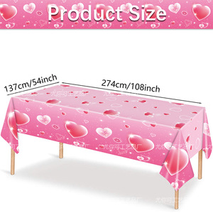 Yunik Pink Heart Valentine's Day Tablecloth 137x274cm Disposable <b>Plastic</b> <b>Table</b> Cover For Party Decorations - Product Image 2