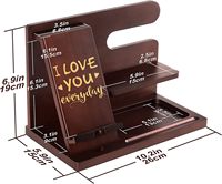 Stasiun Pengisian Daya Ponsel Kayu Personal untuk Suami Pacar Aku Cinta Kamu Setiap Hari Tempat Kunci Dompet Penyangga Jam Tangan Organizer Pria