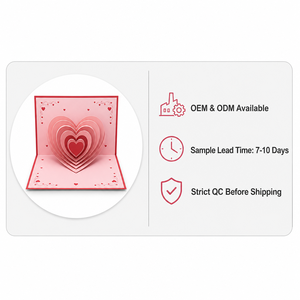 Tarjeta de felicitación plegable 3D con forma de corazón rosa, tarjeta de carta de amor, regalo de arte en papel impreso personalizado - Product Image 5