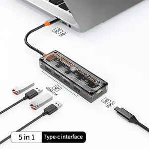 Thiết kế trong suốt Loại-C Hub 5in1 USB3.0/RJ45 Hub đa chức năng 4K30hz HDTVI tương thích USB 3.0 Adapter cho máy tính xách tay máy tính bảng