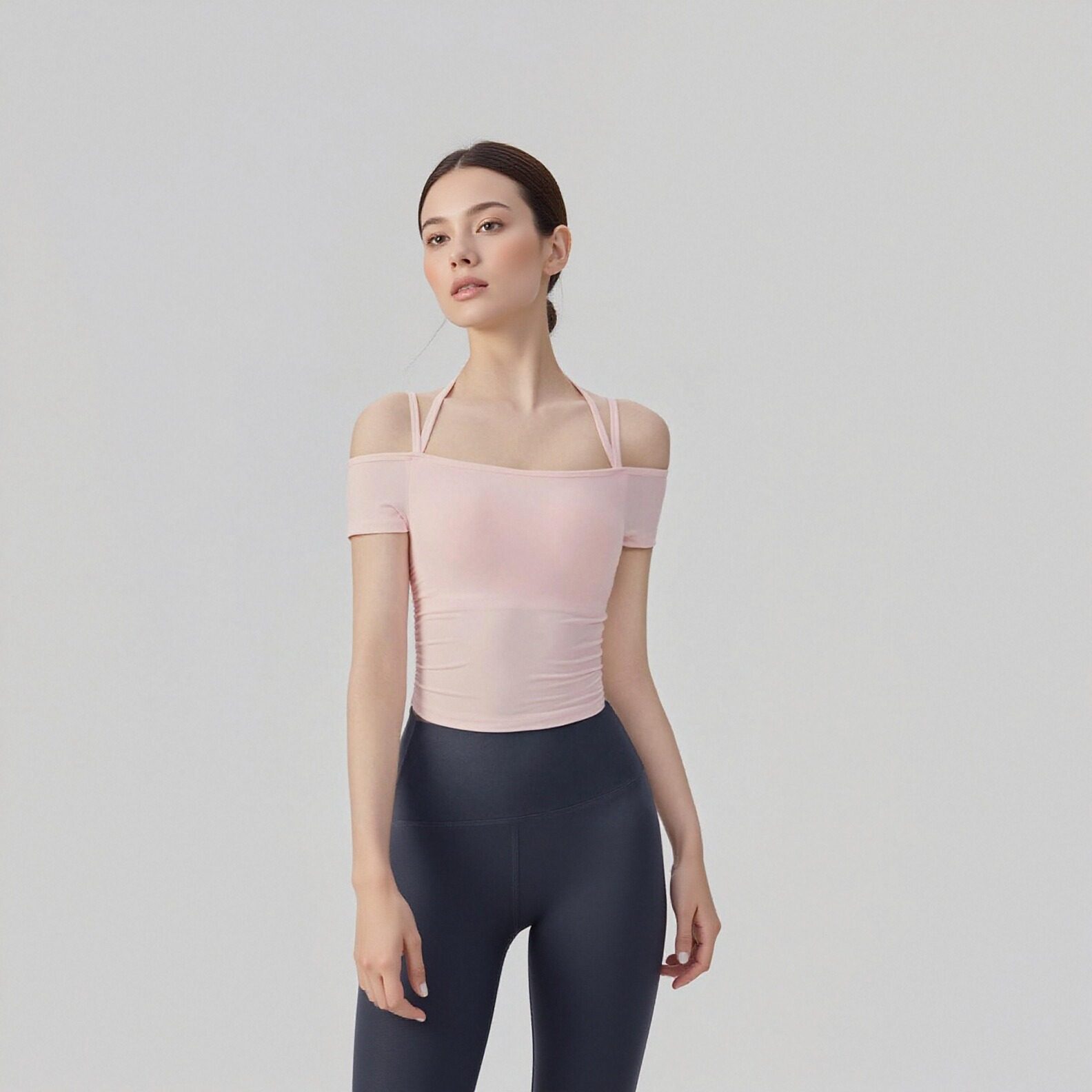 Built-in Bra Yoga Shirt for Women: Off-Shoulder Workout Top, Short Sleeve Pilates & Gym Tee for Outerwear, Sport Shirt for Women