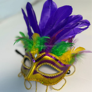 Máscara de Carnaval HLC Nueva, Media Cara, Verde, Morada y Dorada, con Plumas, para Carnaval, Venecia, Mascarada, Desfile de Nueva Orleans - Product Image 2