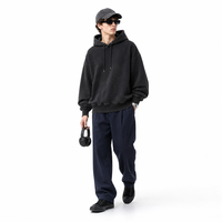 Sweat-shirt à capuche oversize en molleton brossé épais noir délavé, coupe carrée, style streetwear, vierge