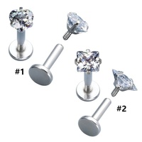 Bijoux de piercing labret et boucles d'oreilles en acier chirurgical 316L, filetage interne, serti de zircon, motifs étoile carrée et cœur, avec zircon cubique