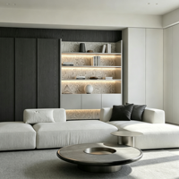Meuble mural de salon italien moderne, meuble TV, armoire, système de rangement modulaire de luxe, éclairage LED, armoires murales en bois sur mesure, hôtel