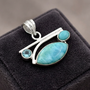 Hermosa Plata de Ley 925 Larimar República Dominicana Piedra preciosa Colgante Declaración Joyería Para Mujeres ODM OEM - Product Image 3