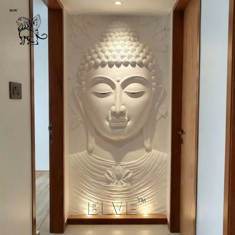 BLVE大型屋内ポーチ手彫り宗教現代美術3D壁白い大理石仏像石レリーフ彫刻家の装飾