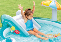 Piscine gonflable ronde Intex 57165 Classic Crocodile avec toboggan, pour usage intérieur/extérieur, pour enfants, été, baignade, pataugeoire