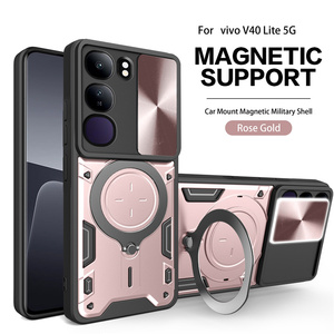 Fabricante de la contraportada del teléfono para Vivo V40 Lite <span class=keywords><strong>5G</strong></span> Slide Lends Magnetic Hard TPU + PC Smoke Case Anillo a prueba de golpes Kickstand - Product Image 3