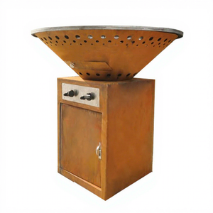 Barbecue de jardin moderne en acier Corten de 1 m de hauteur avec combustible en bois et surface rouillée pour la cuisson et le chauffage en extérieur - Product Image 1