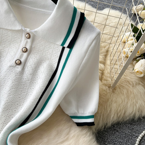 GX8596 Abito in Maglia di Alta Qualità, Sexy con Collo a Risvolto, <span class=keywords><strong>Mini</strong></span> Vestito Estivo, Abbigliamento Casual Elegante da Donna con Maniche Corte - Product Image 5