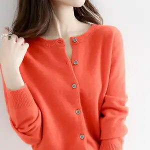 S-2XL New round neck knitting cardigan women's loose solid color coat in autumn with long sleeve top