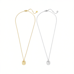 Collana con Ciondolo a Forma di Diamante Lettera D 10x15Cm Stile Collare con Catena in Acciaio - Product Image 2