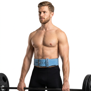 Premium Quality Single Prong Adjustable Leather Weightlifting Power <b>Belt</b> In Blue Color For Back Support & Fitness Safety - Product Image 1