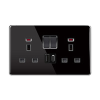 Interruptor de Corriente de Pared de 13A con 2 Puertos USB, Panel de Enchufe de Vidrio Dorado de Alta Calidad, Enchufe Doble de Tres Orificios