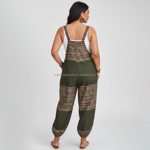 Женский комбинезон свободного кроя с рукавами-крылышками и рукавами-манжетами в стиле пэчворк, повседневный, с узором в клетку - Product Image 2