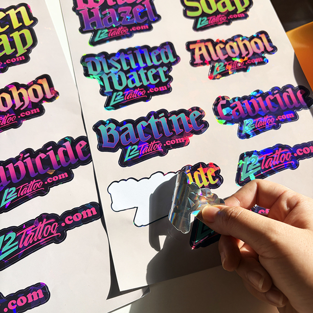 Wholesales Holographic Glitter Labels Die Cut Decals Waterproof Vinyl Hologram Stickers with Shatter Glass Holographic Effect