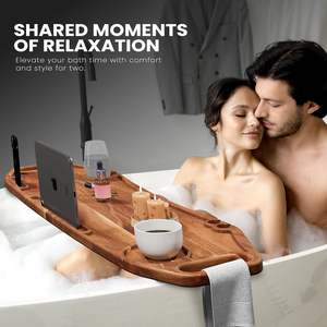 Bandeja <span class=keywords><strong>de</strong></span> Bañera Grande Premium <span class=keywords><strong>de</strong></span> Madera <span class=keywords><strong>de</strong></span> Acacia, Lujosa, Impermeable, No Tóxica, Patas Ajustables, No Requiere Herramientas, Bandeja Organizadora - Product Image 6