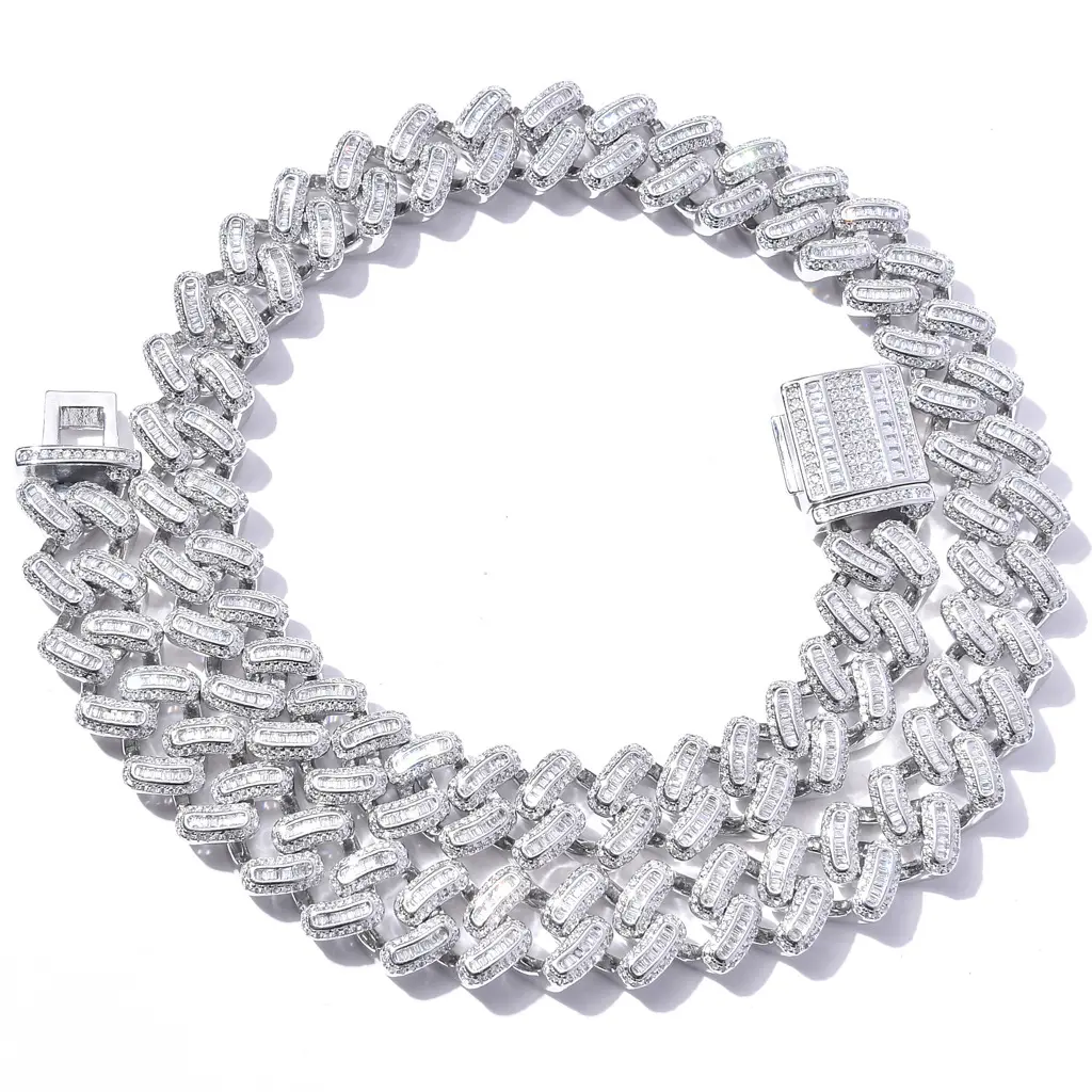 Hiphop 20mm Heavy Choker Necklace White Gold Plated Iced Out Diamond Cz Prong Cuban Link Chain For Women Men Fashion Jewelry
