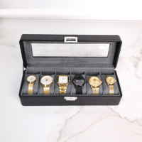 Boîte de rangement pour montres Tancy élégante en velours noir et cuir, 12 emplacements, durable, avec serrure, forme rectangulaire, pour montres pour hommes, boutiques de cadeaux