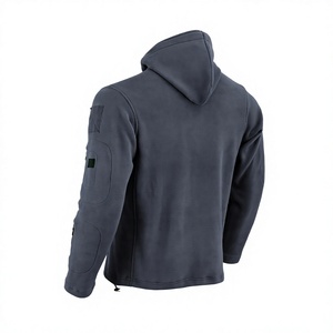 Veste en polaire grise pour homme avec capuche, col montant, fermeture éclair, coupe-vent, vêtements d'hiver décontractés, coupe régulière - Product Image 5