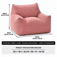 Fauteuil pouf moderne en velours côtelé rose, confortable, pour se détendre, compressé sous vide, sans cadre, idéal pour petit appartement