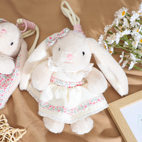 Porte-clés en peluche lapin à oreilles tombantes mignon avec robe florale et col en dentelle, doux et moelleux, 18 cm, unisexe, idéal pour décoration de fête ou cadeau