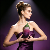 Sac de soirée fantaisie en forme d'aubergine avec strass pour femme, pochette rigide ornée de cristaux, sac à main pour dîner