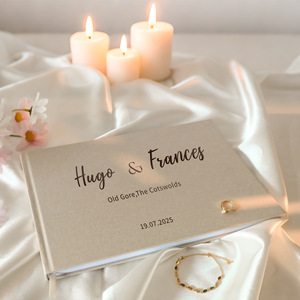 Album photo de voyage, carnet de croquis, planificateur de mariage, livre d'or, personnalisable avec logo en feuille d'or, couverture rigide en tissu de <span class=keywords><strong>lin</strong></span>, pour anniversaire, événement, mariage - Product Image 5