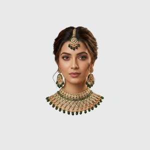 Luxury High Quality Vintage <b>Gold</b> Plated Pearl Kundan Choker Necklace <b>Set</b> Earrings Maang Tikka Certified Engagement Wedding Party - Product Image 2