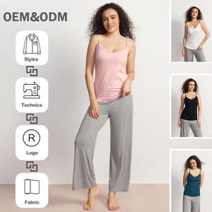 Conjunto de Pijama para <span class=keywords><strong>Mujer</strong></span> con Camisola de Tirantes Finos de Encaje y Pantalones Largos, Ropa de Dormir Suave al Tacto - Product Image 1