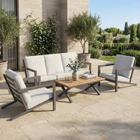 Ensemble de canapé d'extérieur moderne et écologique avec structure en aluminium, 3 places, 2 chaises et table en WPC pour appartement, chambre, jardin, terrasse