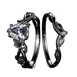 Anillo de compromiso de diamante negro talla corazón para mujer, estilo europeo, joyería de moda INS, anillo de boda - Product Image 5