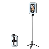 Tripod Selfie Stick Lipat Portable dari Baja Anti Karat untuk Rekam Video Ponsel, Vlogging, Live Streaming, dengan Lampu LED 3 Suhu Warna
