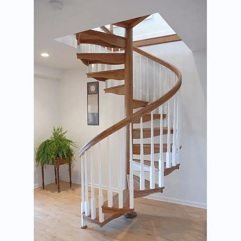 CBMmart kolay yüklü Villa ticari merdiven cam adım Spiral merdiven yerleşik kapalı ahşap sırt dayanıklı merdiven