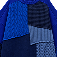 Sweater Rajut Pria Custom OEM ODM, Model Patchwork Bertekstur, Warna Blok, Kerah Bulat, Model Pullover untuk Pria