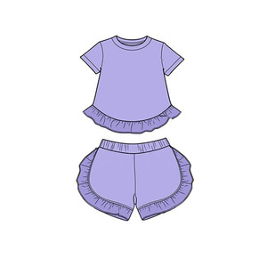 Conjunto de Ropa para Niña Pequeña, Modelo GSSO3656, Color Morado Sólido, Manga Corta, Venta al Por Mayor - Product Image 1
