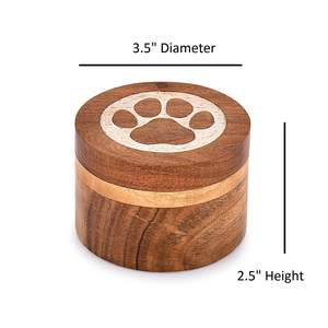 Acacia Wood Decorative Keepsake Box Round Shape White Paws Design Dogs Pet <strong>Urns</strong> for <strong>Cats</strong> - Product Image 4