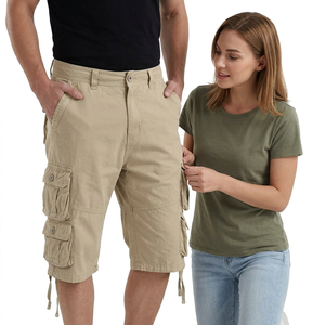 Pantalones Cortos Cargo Color Caqui para Hombre, Cintura Alta, Cierre con Cordón, 6 Bolsillos, Estilo Casual, Transpirables, 100% Algodón - Product Image 1