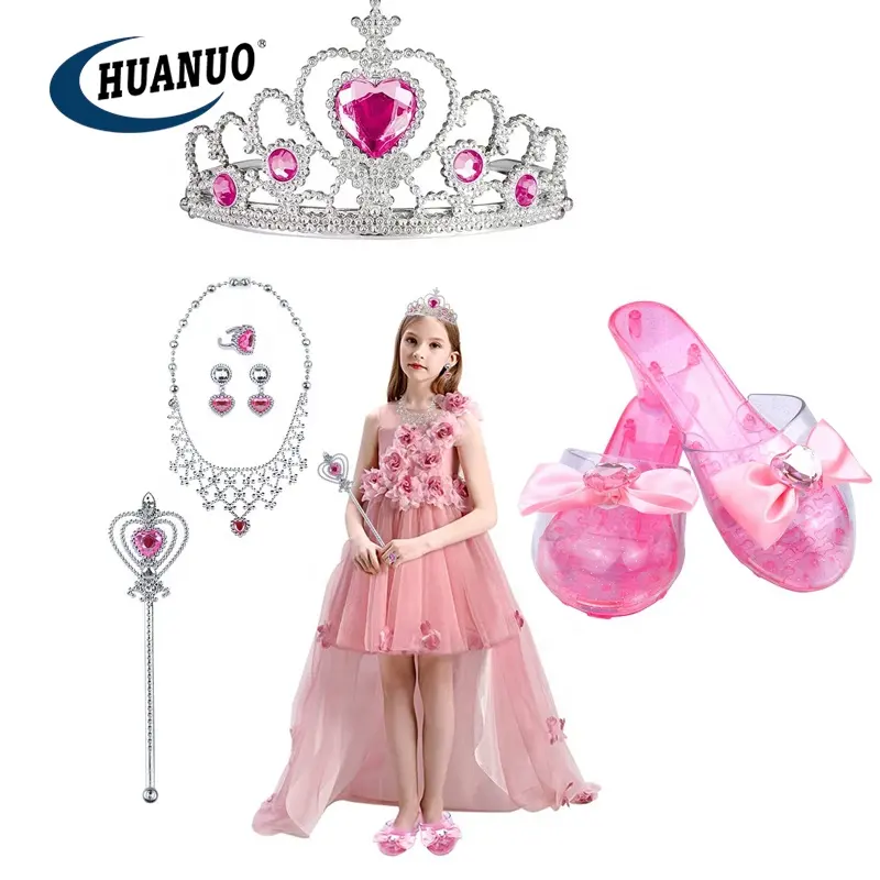 Kids pretend play fashion beauty set toy plastic crown shoes princess dress up set girls toys