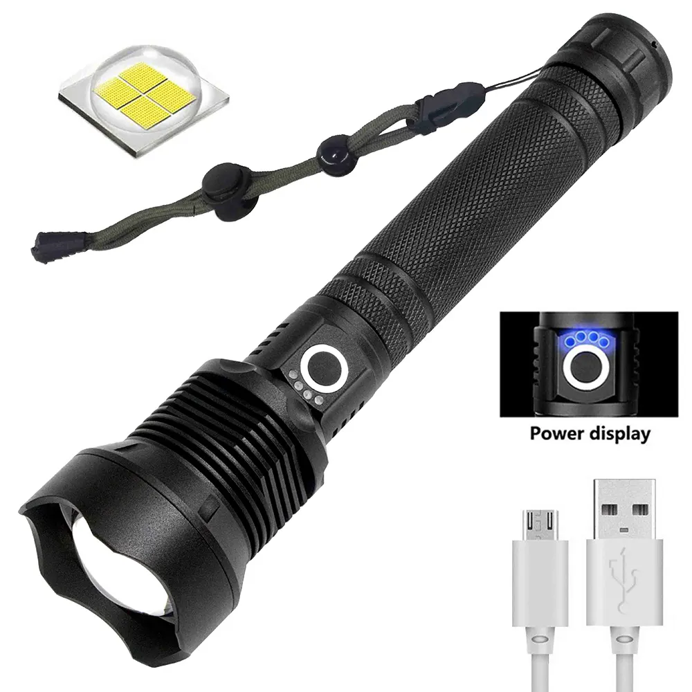 30W 4000 Lumens Super Bright XHP70 Zoom Aluminum powerful tactical flashlight USB rechargeable