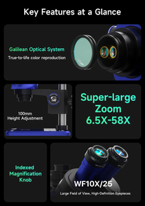 <span class=keywords><strong>Microscope</strong></span> stéréoscopique trinoculaire MECHANIC 6558, zoom 6,5X-58X, réglage de la hauteur de 100 mm, oculaires HD pour la réparation électronique - Product Image 3