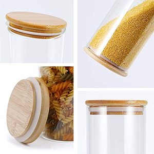 Borosilicate Bamboo Tube Shaped Storage for Glass Spice <b>Jar</b> <b>With</b> Wooden <b>Lid</b> - Product Image 6
