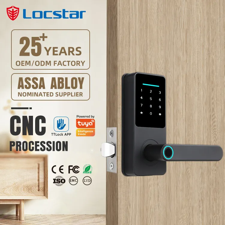 Locstar kunci pintu Digital rumah pintar, kunci pintu elektronik tanpa kunci Keypad, kunci sidik jari, kunci aplikasi Tuya jaringan kompatibel