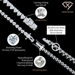 Bijoux fins Bracelet S925 plaqué rhodium 3*3mm 4*4mm Forme de cœur D VVS1 Moissanite Serti à 3 griffes Chaîne tennis pour femme - Product Image 6